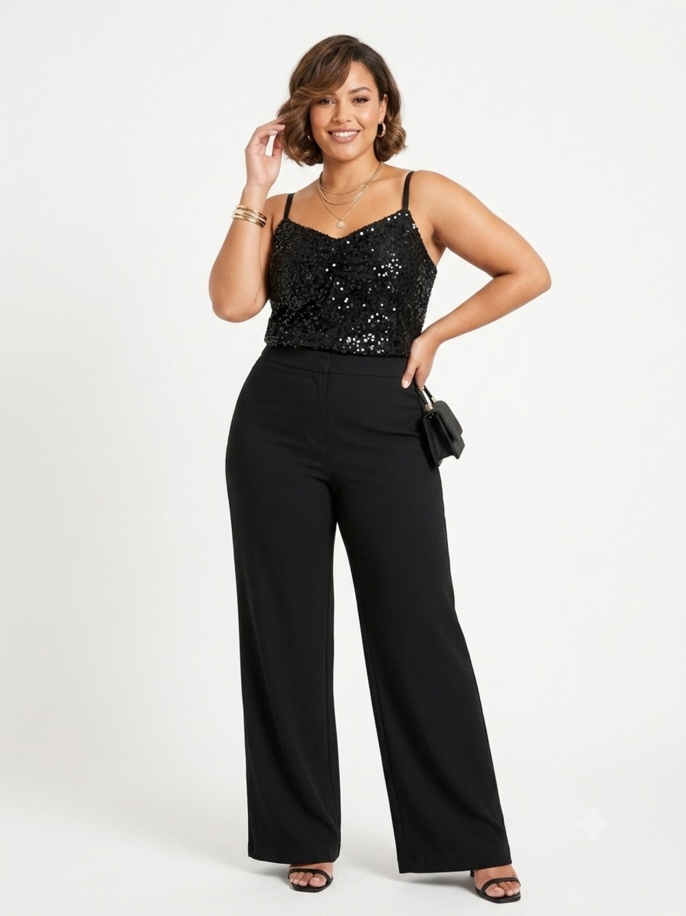 Lane Bryant Black Sequin Shimmer Cami Tank Top Plus Size 18/20 1X Sparkly Party